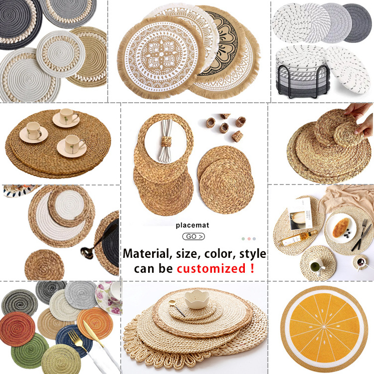 Custom Boho Place Mats Round Woven Placemats Wholesale Braided Seagrass Placemat For Dining Table