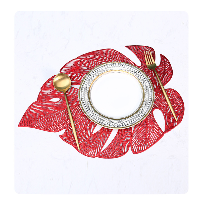 38cm gold vinyl non-slip waterproof washable table mats circle red round pvc placemat for decoration tables