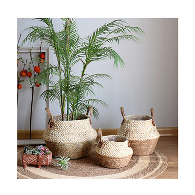 Wholesale Factory Natural Multi Flower Plants Pots Laundry straw woven Rattan basket storage seagrass belly basket