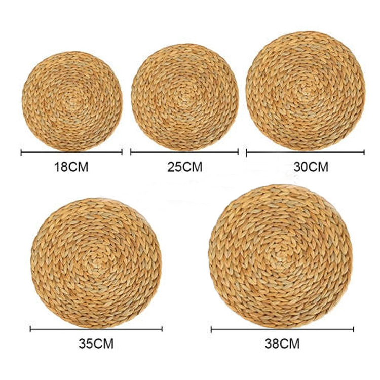 Round Woven Placemats Water hyacinth Place Mats and Coaster Set Braided Rattan Charger Plates for Wedding Kitchen Dining Table