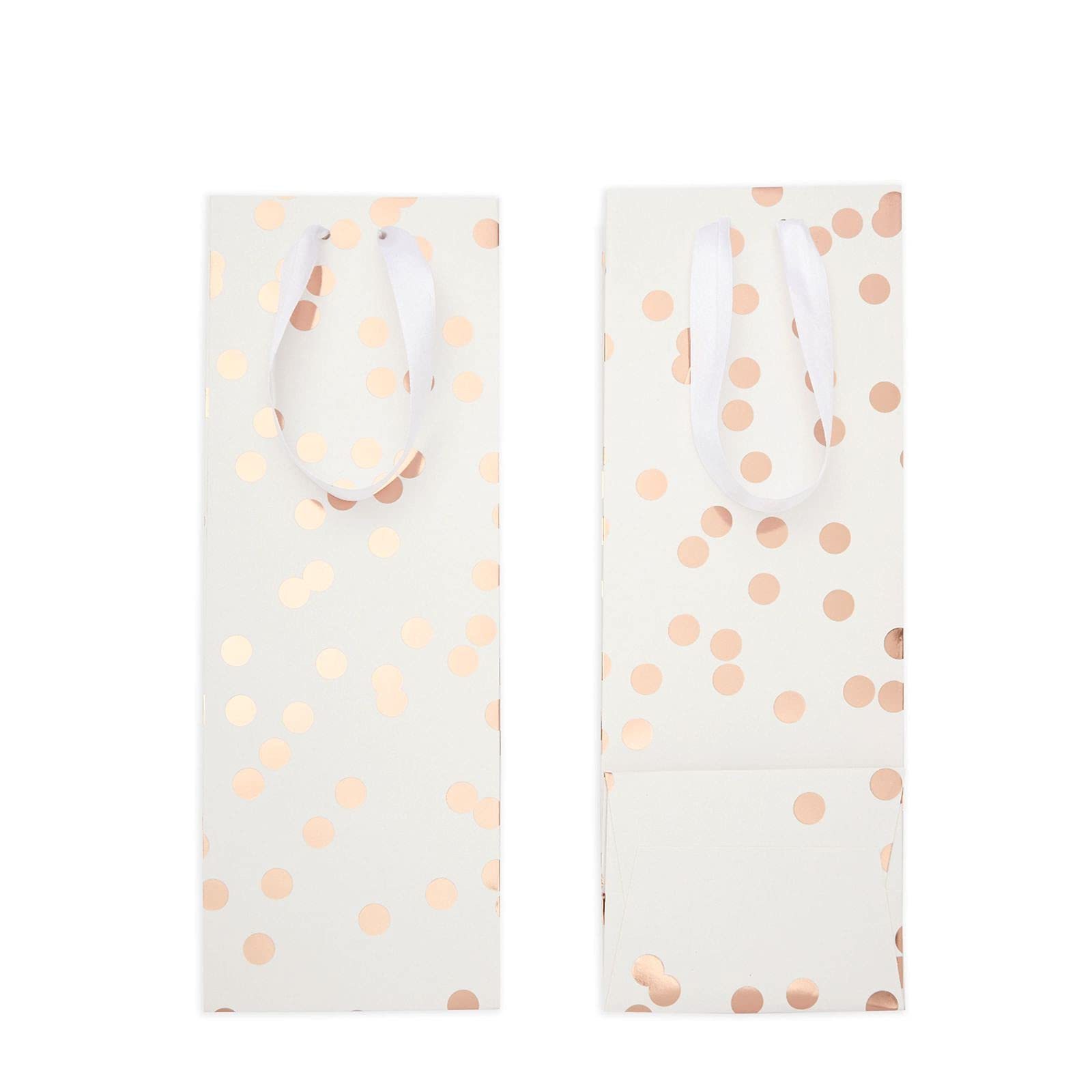 Polka Dot Wine Bottle Gift Bags with Tissue Paper, White and Gold Foil