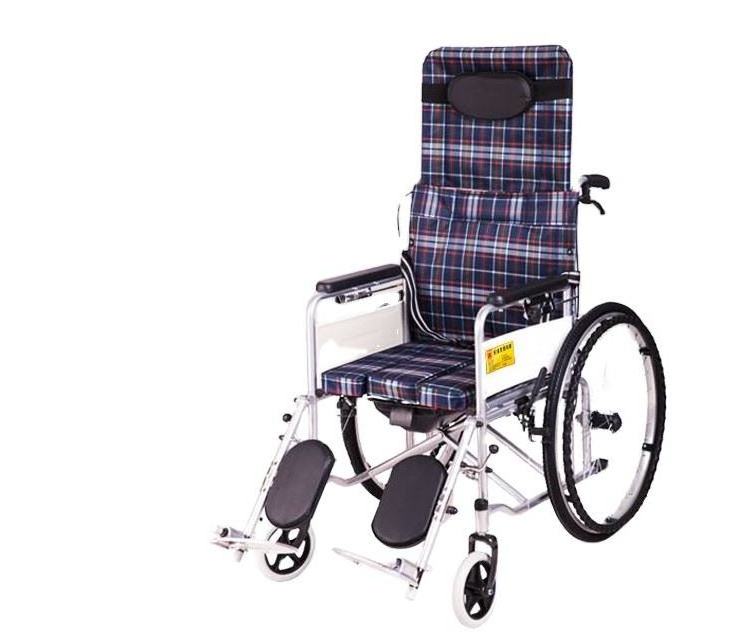 2022 Factory hot selling Lightweight Manual Reclining folding Commode Wheelchair with swing away armrest