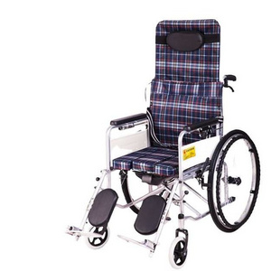 2022 Factory hot selling Lightweight Manual Reclining folding Commode Wheelchair with swing away armrest