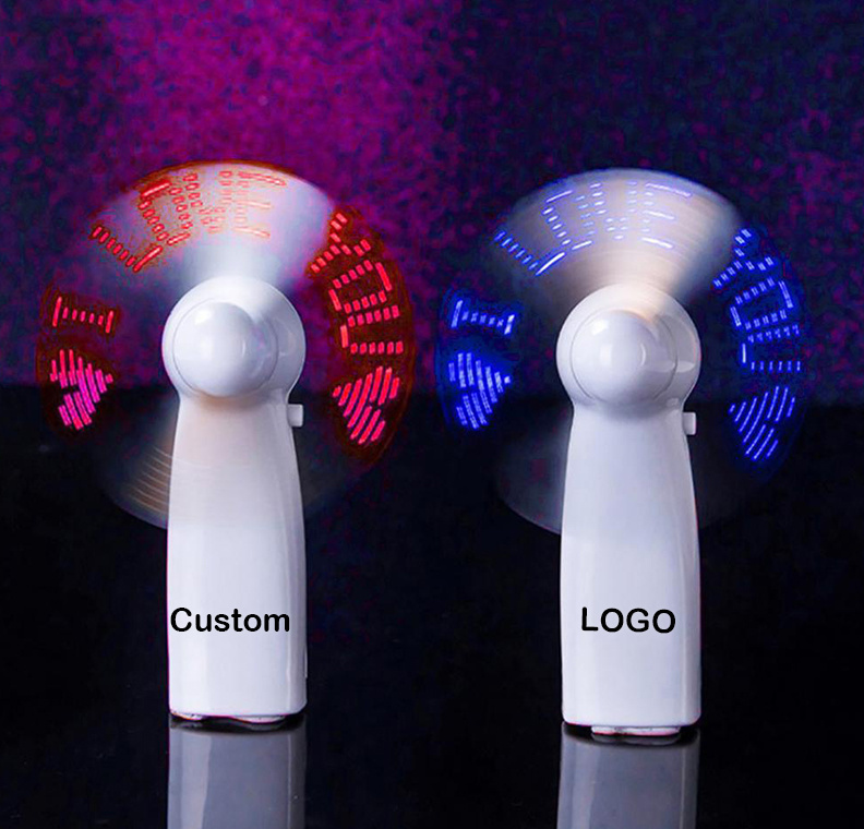 Wholesale Custom Logo Gift Mini Portable Handheld Message Battery Fans Programmable Usb Led Message Fan