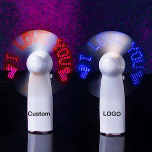 Wholesale Custom Logo Gift Mini Portable Handheld Message Battery Fans Programmable Usb Led Message Fan