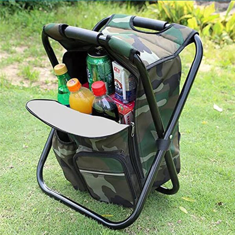 Backpack Stool Compact Fishing, Camping Chair Folding Portable Beach Chair With Cooler Bag