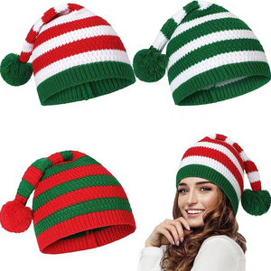 Adult Christmas Knitted Hat Elf Santa Beanies Santa Claus Red and Green Knitted Crochet Hat