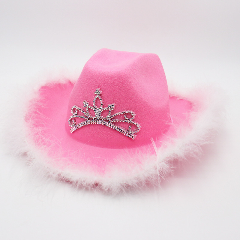 Western Style Tiara Pink Cowgirl Hat for Women Girl Cowboy Cap Holiday Costume Party Hat