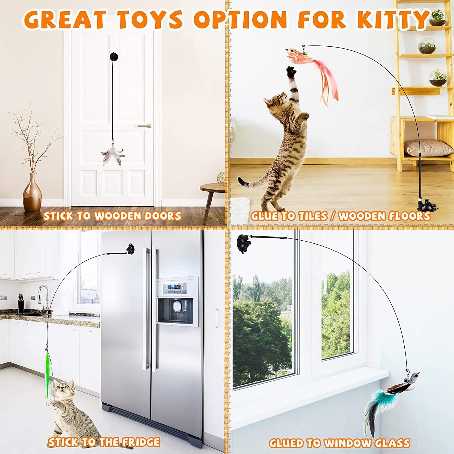 Funny Simulation Bird Interactive Cat Toy with Super Suction Cup Feather Bird for Kitten Play Chase Exercise Cat Toy Supplies