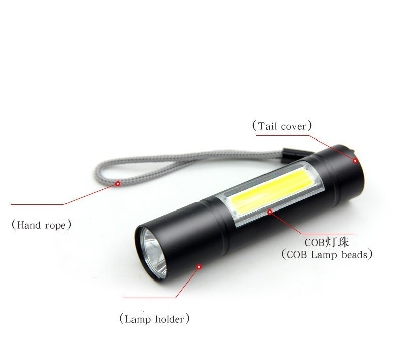 USB Charging Powerful Flashlight XPE COB LED Flash Light Zoomable Tactical Torch Lamp+Battery+Box