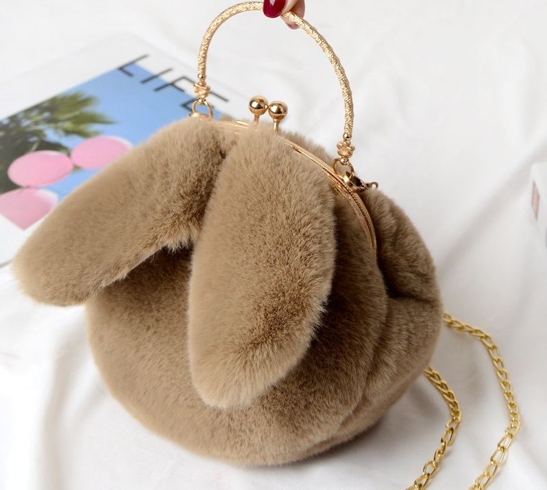 Plush Bag Female Oblique Cross Korean Version Lovely Portable Plush Bag Autumn Winter New Rabbit Ear Clip Mouth Bag