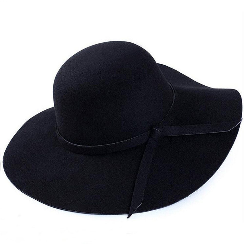 Autumn and winter vintage ladies wide-brimmed wool felt hat soft felt bowler hat Bow top hat Cloche