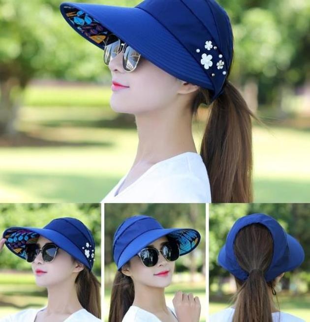 Sun Hats for Women Visor Fishing Fisher Beach Hat UV Protection Casual Women Summer Ponytail Wide Brim Hat