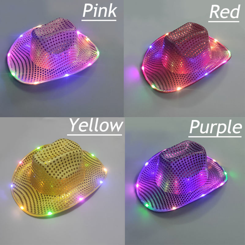 Sequin Light Up LED Cowboy Hat Light Up Cowboy Hat Glow Club Party Cowboy Hats for Bar Costume