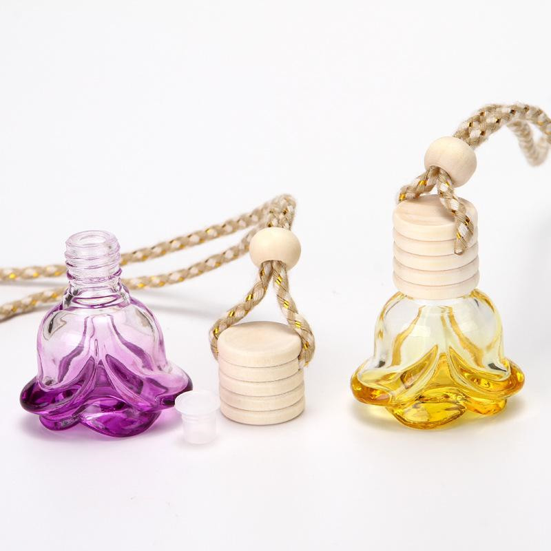 Rose Perfume Bottle Flower Shape Empty Glass Car Essential Oils Perfume Pendant Ornament Rose Fragrance Packing Bottles