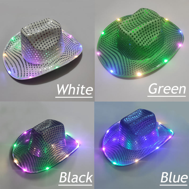 Sequin Light Up LED Cowboy Hat Light Up Cowboy Hat Glow Club Party Cowboy Hats for Bar Costume