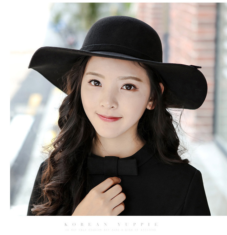 Autumn and winter vintage ladies wide-brimmed wool felt hat soft felt bowler hat Bow top hat Cloche