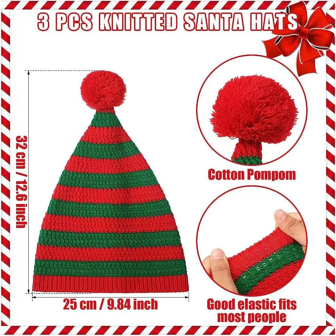 Adult Christmas Knitted Hat Elf Santa Beanies Santa Claus Red and Green Knitted Crochet Hat