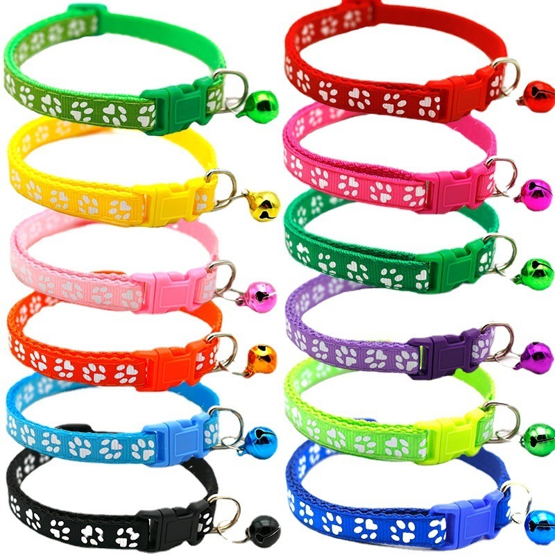 Fashion Cute Bell Collar Adjustable Buckle Cat Collar Pet Paw Prints Personalized Collar For Kitten Small Dog Pet Supplies