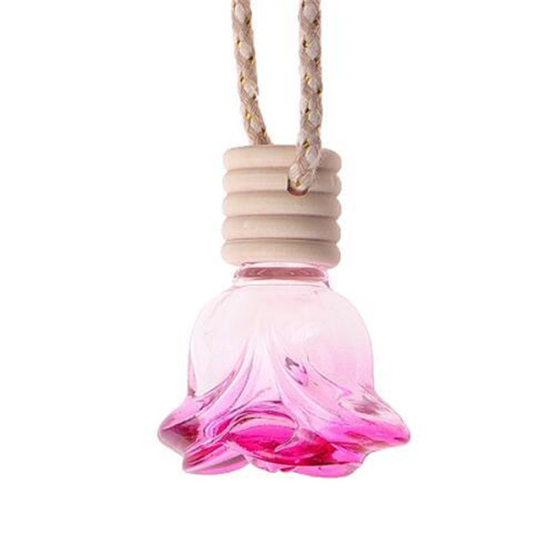 Rose Perfume Bottle Flower Shape Empty Glass Car Essential Oils Perfume Pendant Ornament Rose Fragrance Packing Bottles