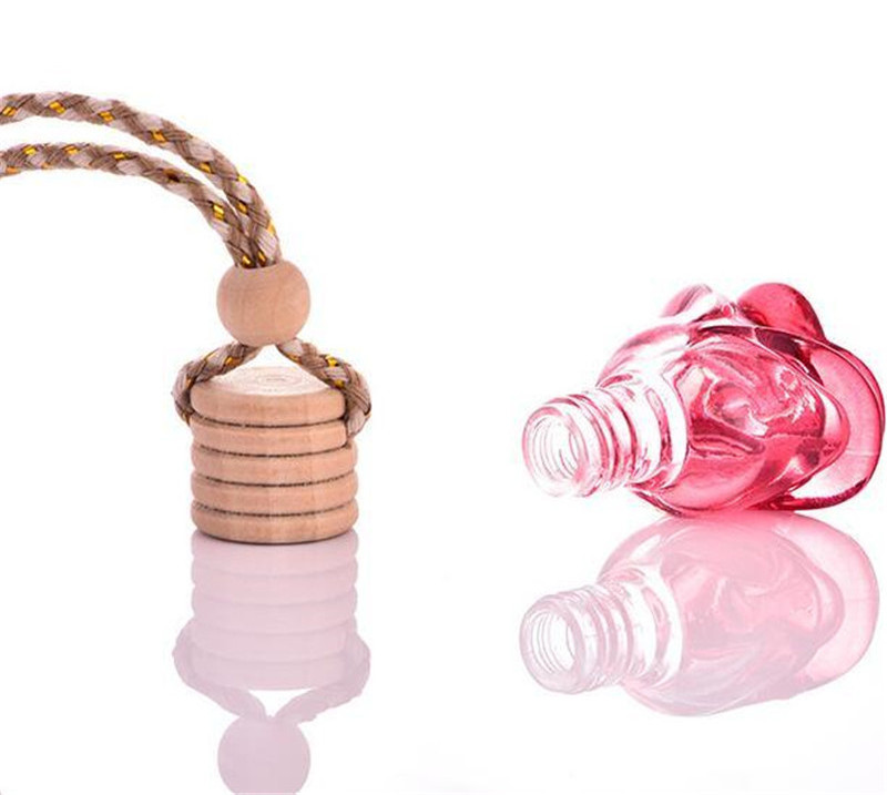 Rose Perfume Bottle Flower Shape Empty Glass Car Essential Oils Perfume Pendant Ornament Rose Fragrance Packing Bottles