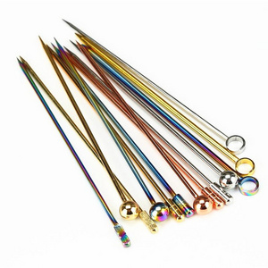 Stainless Steel Gold Plated Color Titanium Fruit Pin Fruit Pick Cocktail Pick Fruit Fork Wine Drinks Mixing Tool