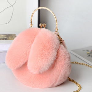 Plush Bag Female Oblique Cross Korean Version Lovely Portable Plush Bag Autumn Winter New Rabbit Ear Clip Mouth Bag