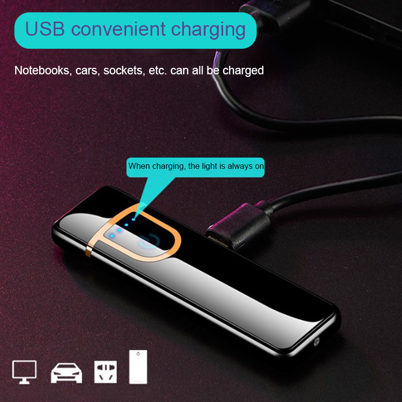 Customized LOGO New Ultra-thin USB Touch Screen Electronic Small Electric Lighter Gifts For Men