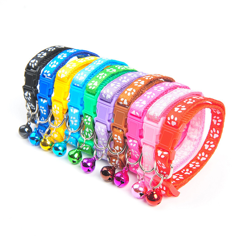 Fashion Cute Bell Collar Adjustable Buckle Cat Collar Pet Paw Prints Personalized Collar For Kitten Small Dog Pet Supplies