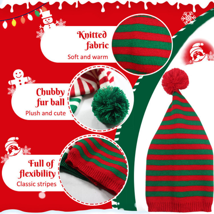 Adult Christmas Knitted Hat Elf Santa Beanies Santa Claus Red and Green Knitted Crochet Hat