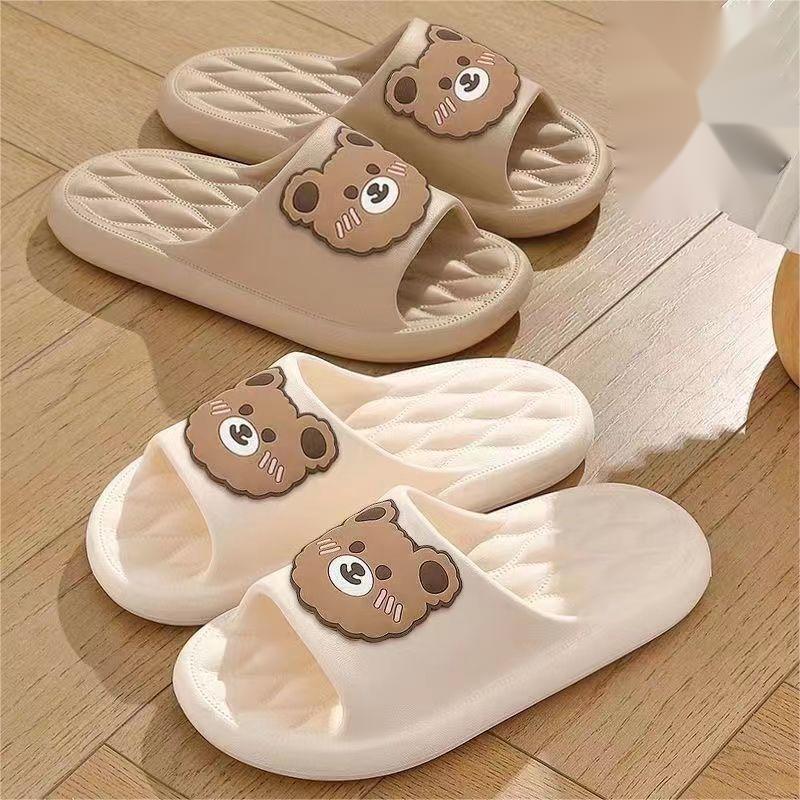 Summer Unisex Slippers Couple Sandals Beach Slides Cartoon Bear Thick Sole Indoor Bathroom Anti-slip Shoe