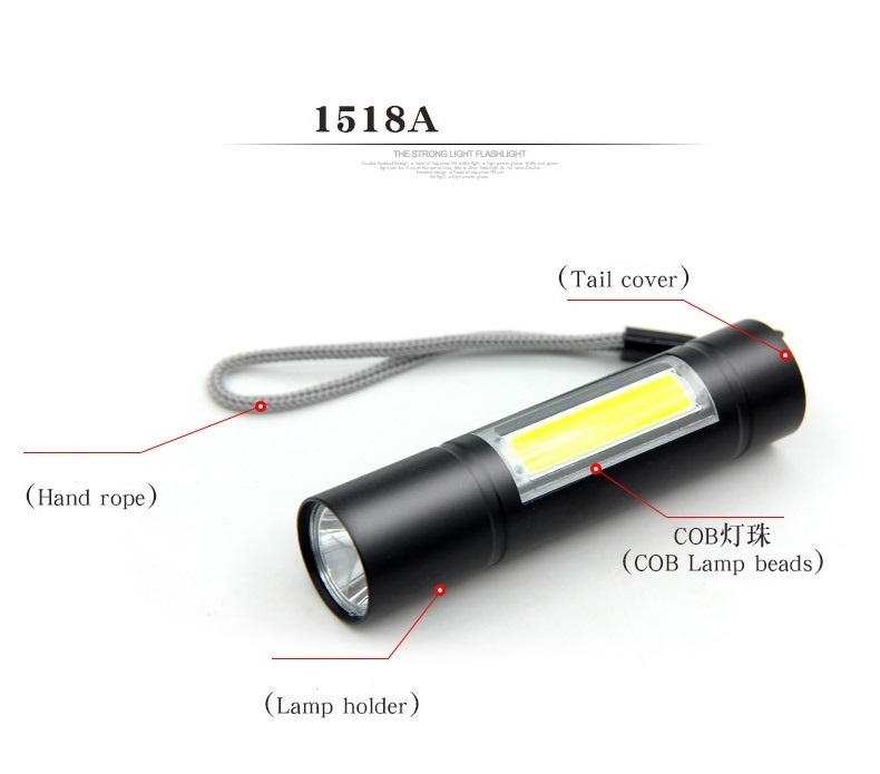 USB Charging Powerful Flashlight XPE COB LED Flash Light Zoomable Tactical Torch Lamp+Battery+Box