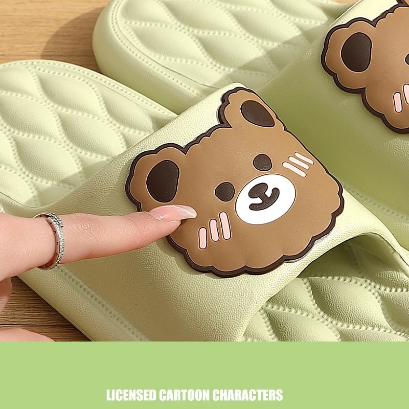 Summer Unisex Slippers Couple Sandals Beach Slides Cartoon Bear Thick Sole Indoor Bathroom Anti-slip Shoe