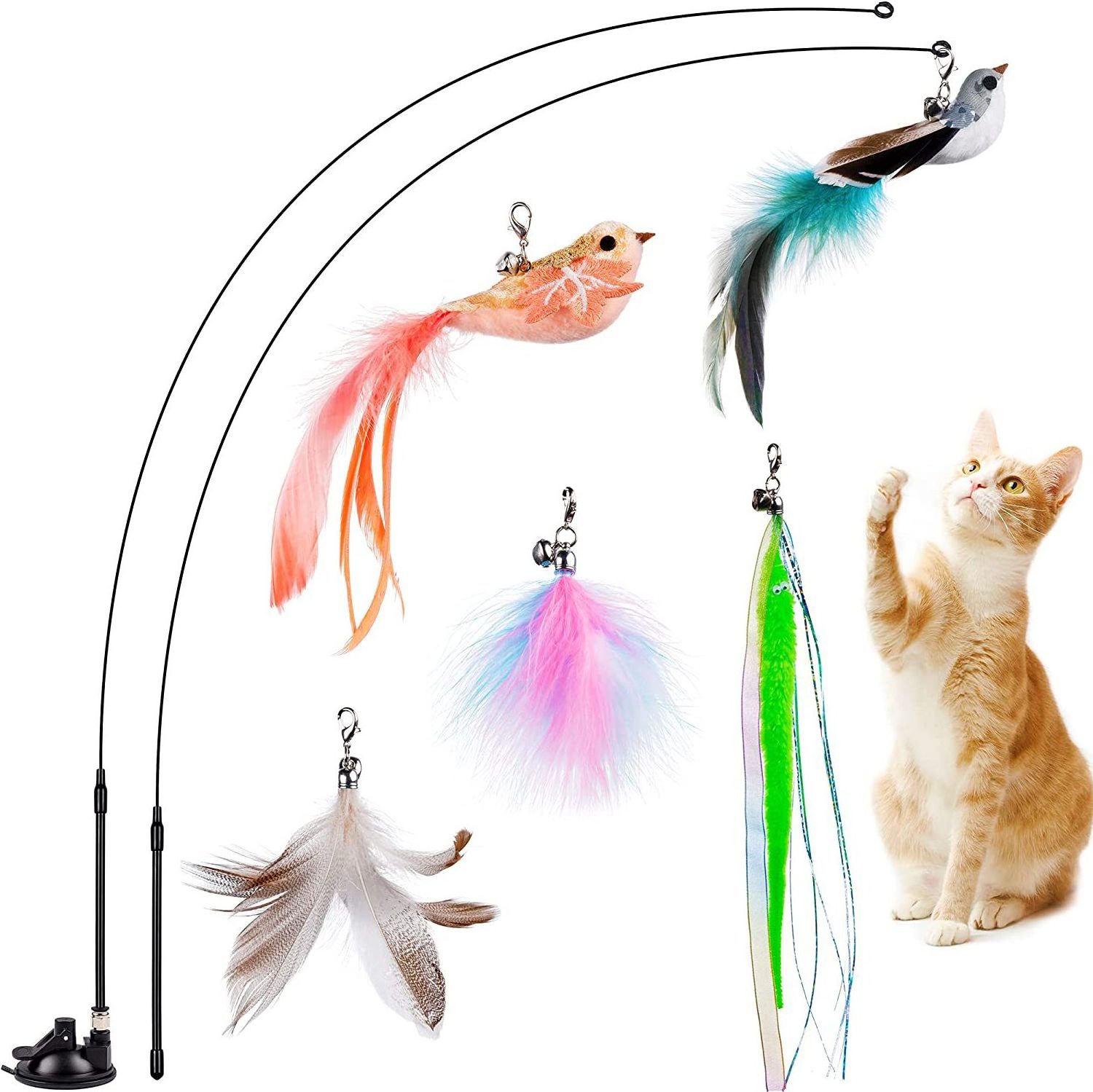 Funny Simulation Bird Interactive Cat Toy with Super Suction Cup Feather Bird for Kitten Play Chase Exercise Cat Toy Supplies