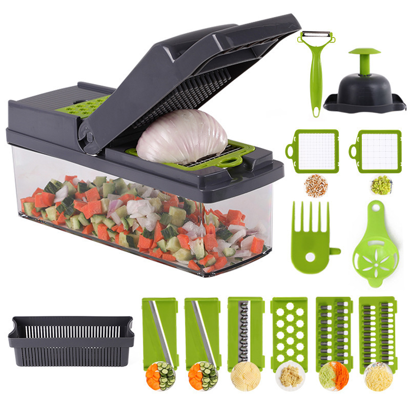 Vegetable Chopper Spiralizer Vegetable Slicer Onion Chopper with Container Pro Food Chopper Black Slicer Dicer Cutter