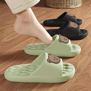 Summer Unisex Slippers Couple Sandals Beach Slides Cartoon Bear Thick Sole Indoor Bathroom Anti-slip Shoe