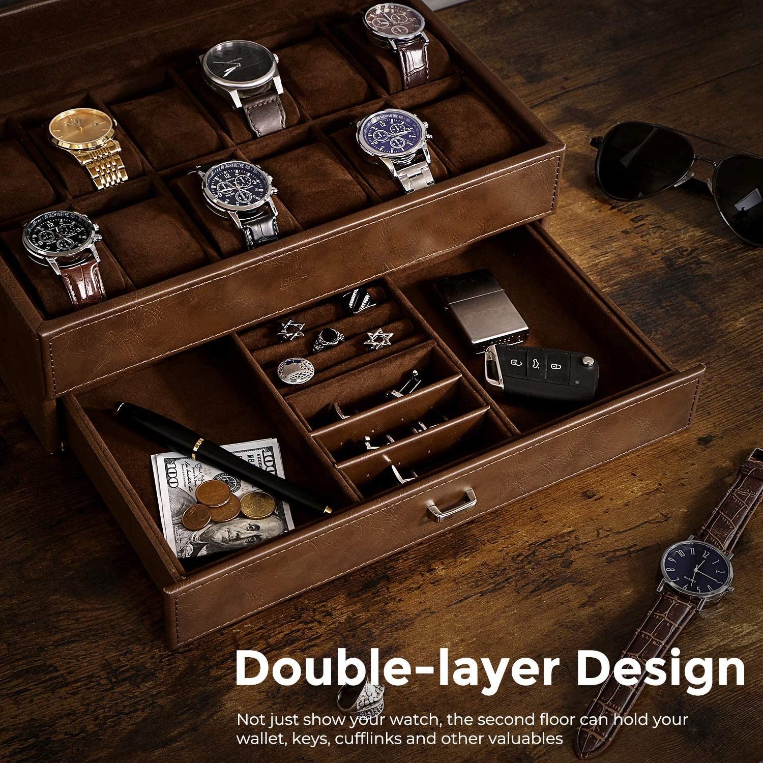 12 slot watch organizer box custom logo watch boxes cases wholesale luxury watch box with logo