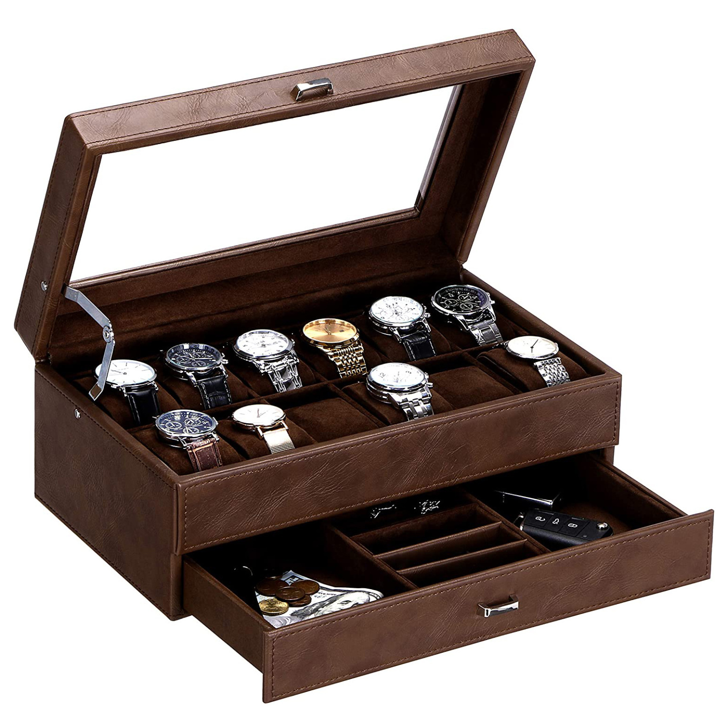 12 slot watch organizer box custom logo watch boxes cases wholesale luxury watch box with logo