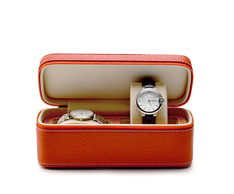 orange black watch roll box 2 slots watch travel zipper watch travel box leather