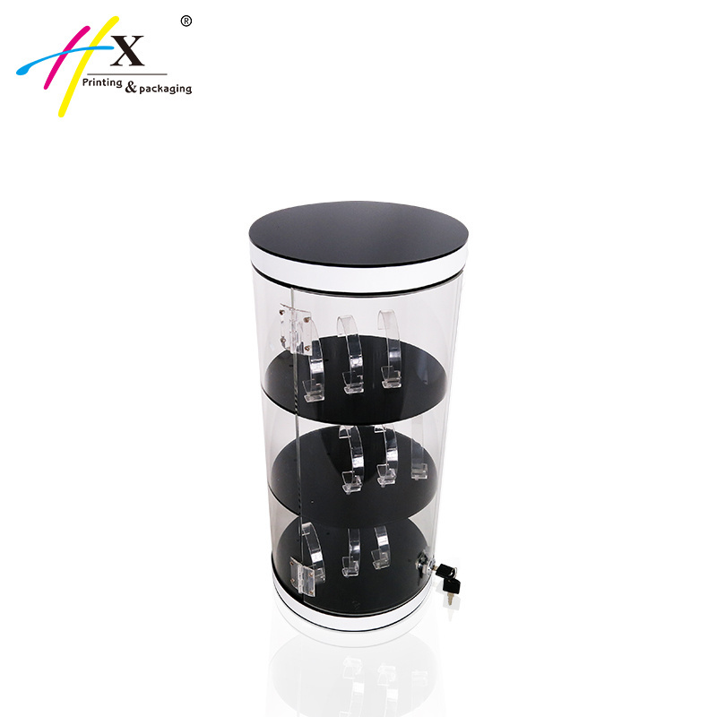 Acrylic Rotating Jewelry Watch Display Case With Key Lock