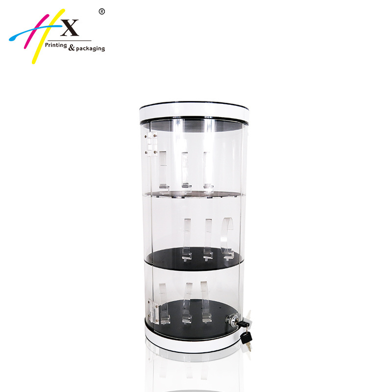 Acrylic Rotating Jewelry Watch Display Case With Key Lock