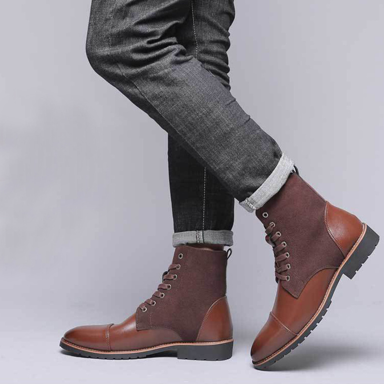 Fashion style leather men's boots comfort pigskin cushions handmade quality Shoes boots breath chukka boots for men