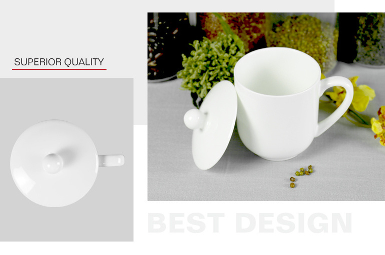 High quality 400CC white tea cup bone china mug with lid