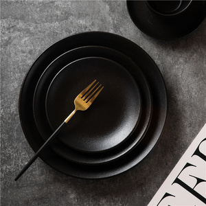 Modern Design Catering Tableware Round Serving Dishes Solid Matte Dinner Plate Restaurant Black Porcelain Plates