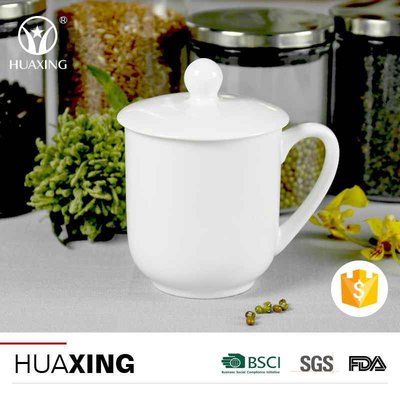 High quality 400CC white tea cup bone china mug with lid