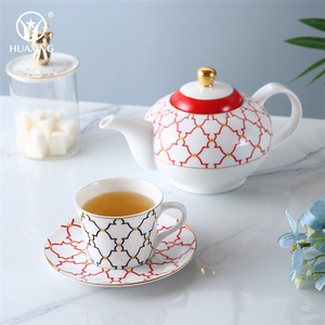 Wholesale Wedding Hotel Afternoon Tea Coffee Cup and Saucer Royal Ceramic Luxury Bone China Tea Pot Sets with Gold Rim