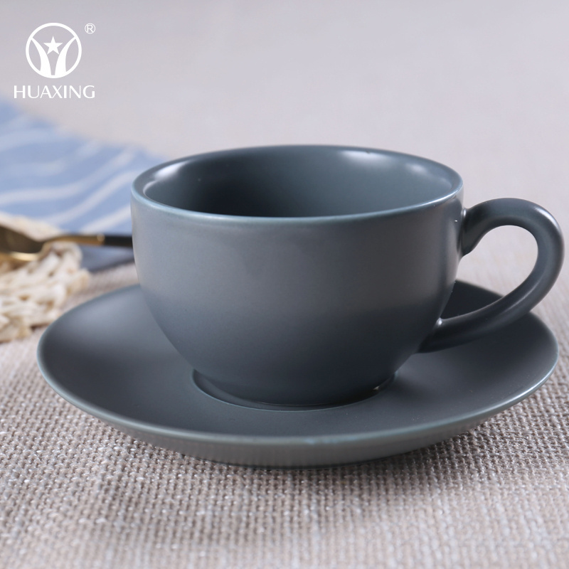 High Temperature Blue Grey Coffee Tea Sets Porcelain Cappuccino Coffee Cup and Saucer Gift Set