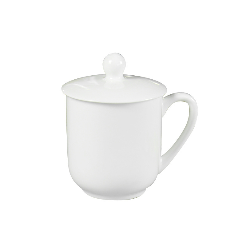 High quality 400CC white tea cup bone china mug with lid