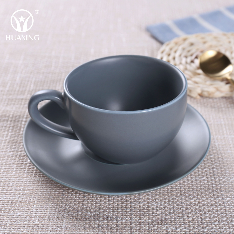 High Temperature Blue Grey Coffee Tea Sets Porcelain Cappuccino Coffee Cup and Saucer Gift Set