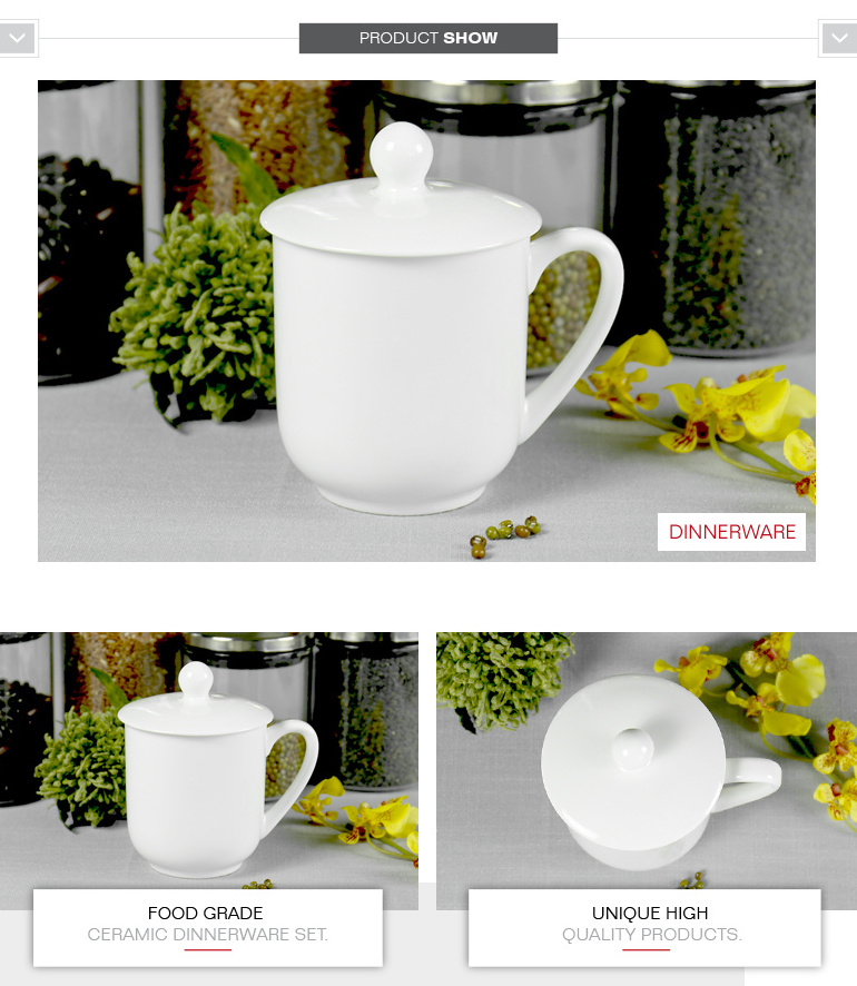 High quality 400CC white tea cup bone china mug with lid